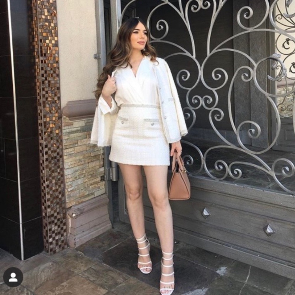 Zara white tweed blazer and skirt set